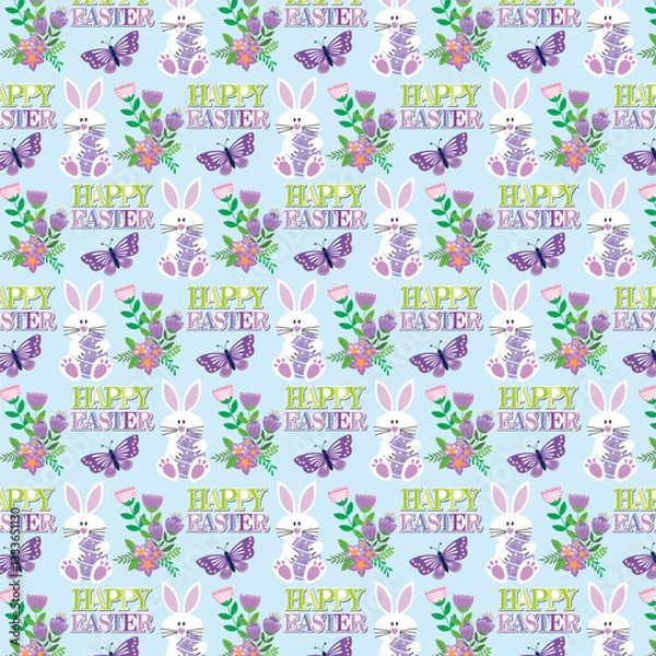 Obraz Happy Easter pattern with bunny and flowers