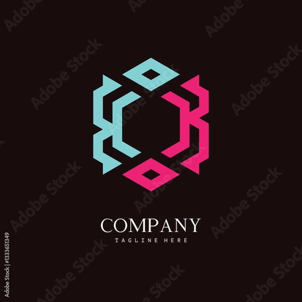 Fototapeta A unique, hexagon-shaped monogram logo with the initial letter O and K. Suitable for various businesses.