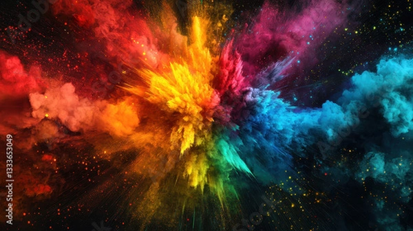 Fototapeta vibrant explosion of colorful powder on dark background, creating dynamic and energetic scene