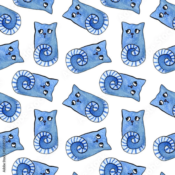 Fototapeta Seamless pattern with bright cats