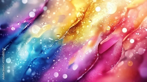 Obraz Colorful Abstract Background with Water Droplets and Bokeh Effects
