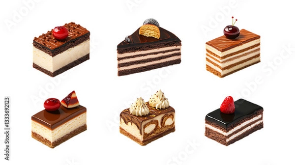 Obraz Pack Opera Cake Set on Transparent Background for Bakery, Dessert, and Pastry Illustrations