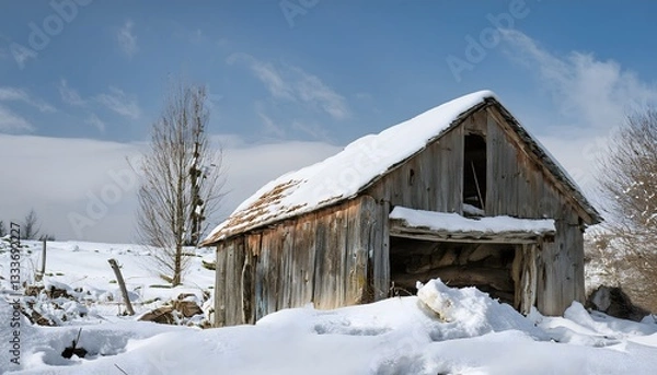 Obraz Abandoned Barn in Snowy Winter Landscape