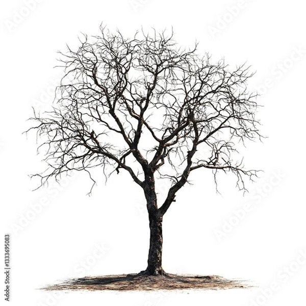 Fototapeta Burned Tree with White Leaves Isolated on Transparent Background