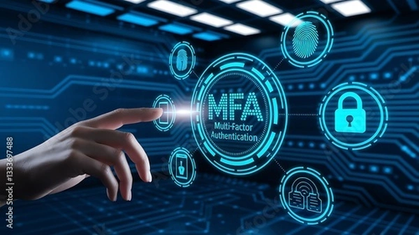 Obraz Multi-Factor Authentication (MFA) – Secure Digital Access & Cybersecurity,cybersecurity, secure login, online security, authentication methods, cyber protection, MFA login, digital security.
