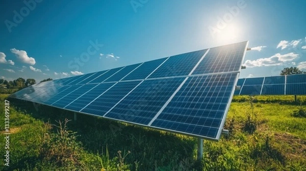 Obraz Panel farm power plant utilizing eco-technology to harness solar energy under a bright sky
