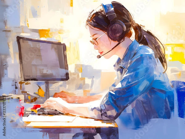 Obraz 若い女性のテレフォンアポインター