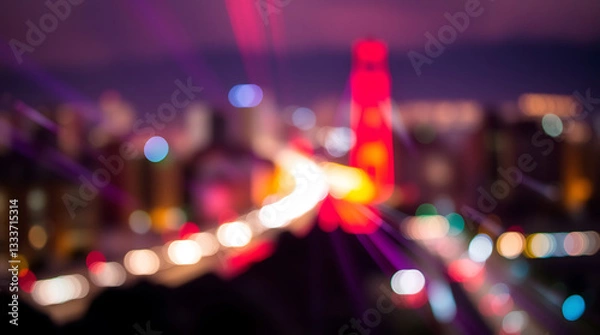 Fototapeta Blurred abstract bokeh background of San Francisco city lights at night, Created by Generative AI