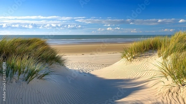 Fototapeta Scenic Seascape Sandy Beach Path Through Coastal Dunes Ocean View