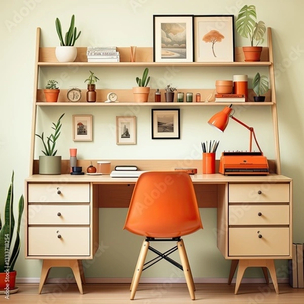 Fototapeta Aesthetic and Functional Home Office Minimal Illustration