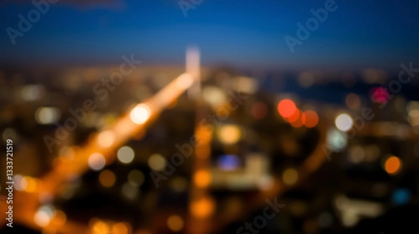 Fototapeta Blurred abstract bokeh background of San Francisco city lights at night, Created by Generative AI