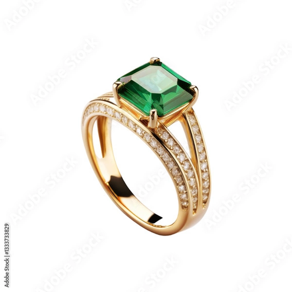 Obraz Green gold diamond ring on transparent background