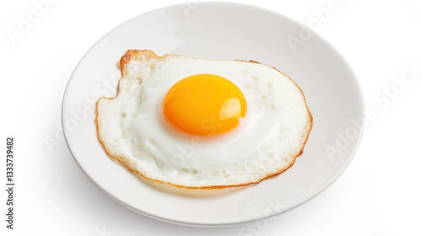 Fototapeta Fried Egg on White Plate Sunny Side Up Closeup