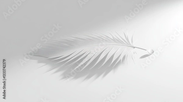 Obraz Monochromatic Minimalist Photography: White Feather and Dewdrop on a Light Background