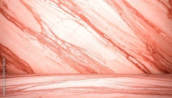 Fototapeta サーモンピンク・オニックスマーブル　質感の洗練された空間　エレガントでモダンな大理石テクスチャの背景