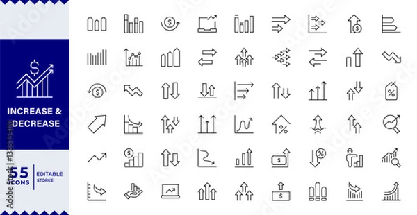 Fototapeta Increase and Decrease line Editable Icons set. Vector illustration in modern thin line style of profit related icons: chart, graph, arrow,Increase and decrease related icons: thin vector icon set,