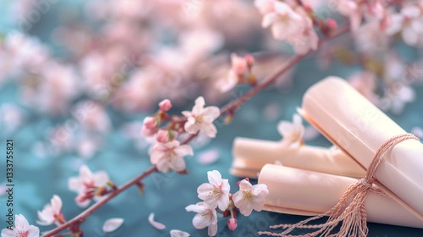 Obraz 卒業証書と桜/卒業・青春と爽やかな門出のコンセプトイメージ