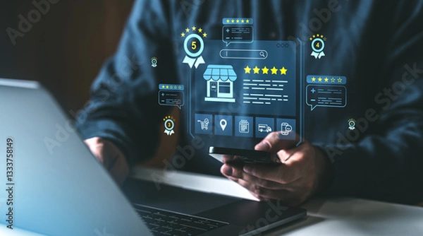 Fototapeta Online customer review and rating concept.