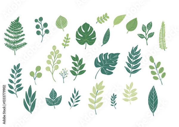 Obraz 手書きの葉っぱや木の枝や植物などのイラスト素材