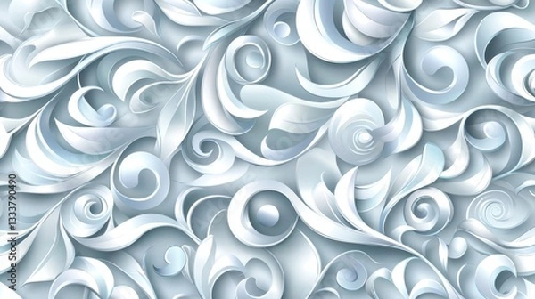 Fototapeta Abstract Swirling Floral Pattern in Light Blue and White.