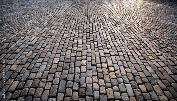 Fototapeta old square cobble stone paving perspective background