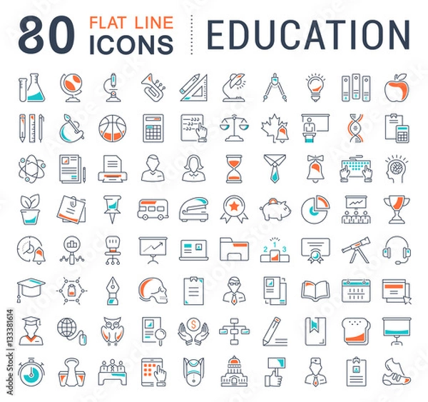 Obraz Set Vector Flat Line Icons Education