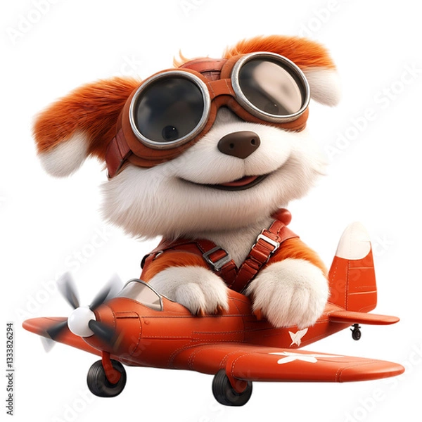 Fototapeta A Brave 3D Cartoon Dog Pilot Wearing Aviator Goggles Isolated on Transparent Background