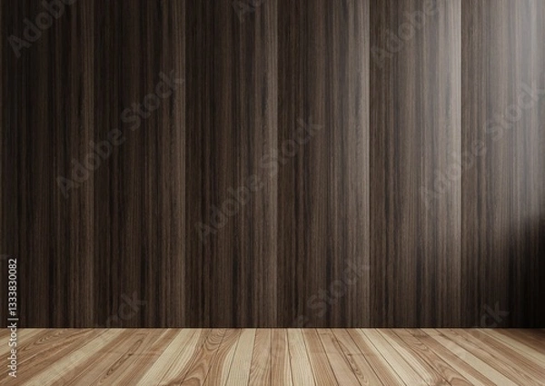 Obraz Living room with dark brown wooden walls.3D rendering.