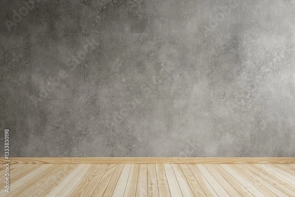 Obraz Living room with concrete walls and wooden floor.3D rendering