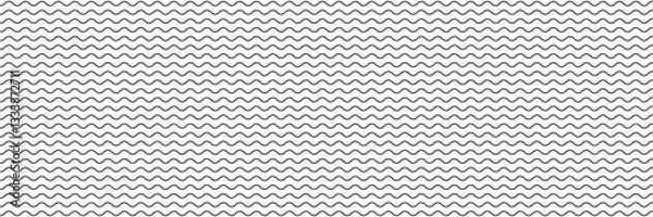 Fototapeta Wave line seamless pattern. Wavy thin stripes pattern. Black horizontal water curve lines texture. Simple monochrome black and white background. vector ilustration