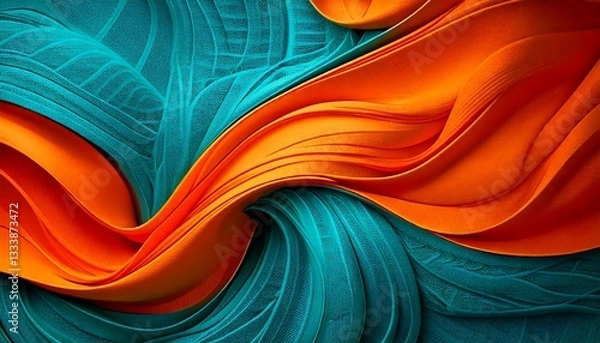 Fototapeta 水色とオレンジのうねるような背景 generated by AI