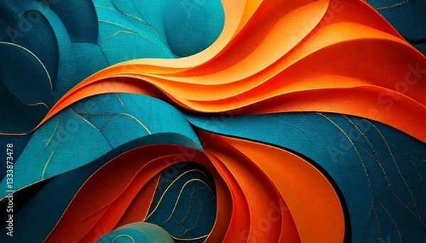Fototapeta 水色とオレンジのうねるような背景 generated by AI