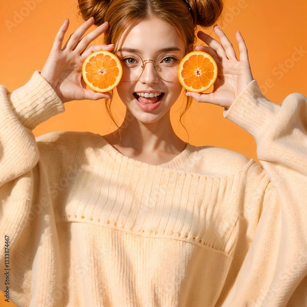 Obraz Playful Girl with Orange Slices