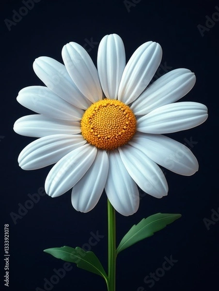 Obraz Single daisy flower blooming with white petals and yellow center on dark background