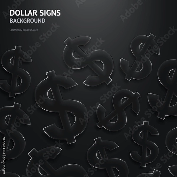 Fototapeta Vector background with glossy, transparent dollar signs.