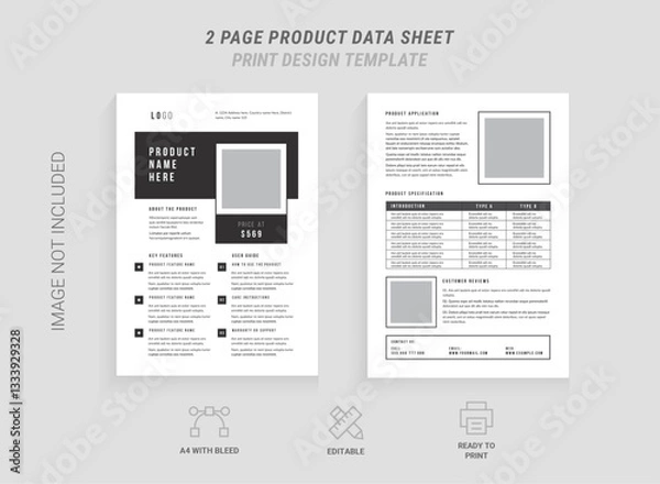Fototapeta Product Data sell sheet design layout template