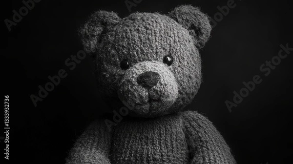 Fototapeta A teddy bear, its fur worn and soft, sat silently, shielding the eyes of a young child with its worn fur, a stark reminder of the vulnerability and pain often associated with child abuse.