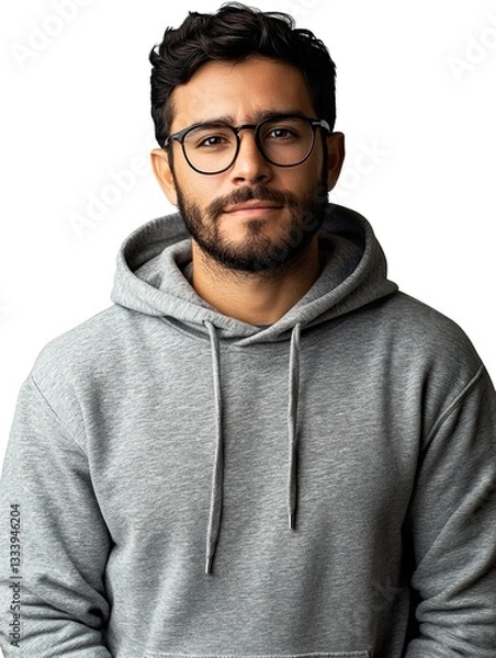 Fototapeta Hispanic Man with Trimmed Beard Glasses Professional Portrait for Diverse Business Branding