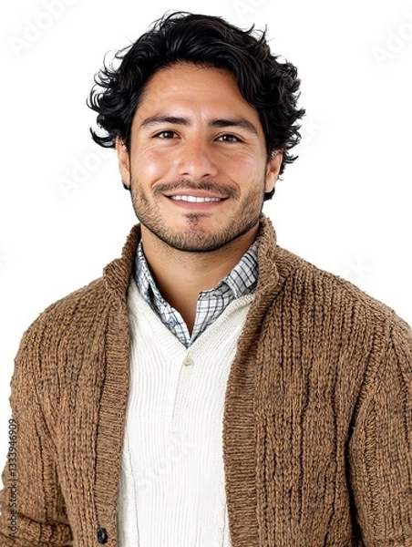 Fototapeta Smiling Hispanic Man in Cardigan Happy and Friendly Portrait