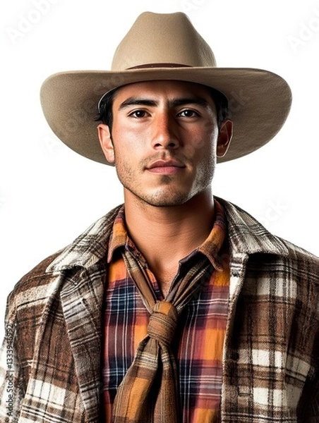 Fototapeta Hispanic Man in Wide Brim Hat and Bolo Tie Authentic Portrait