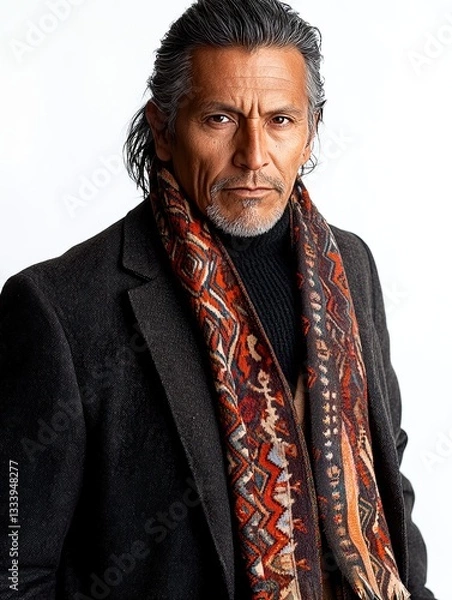 Fototapeta Portrait of Native American Man in Traditional Patterned Scarf