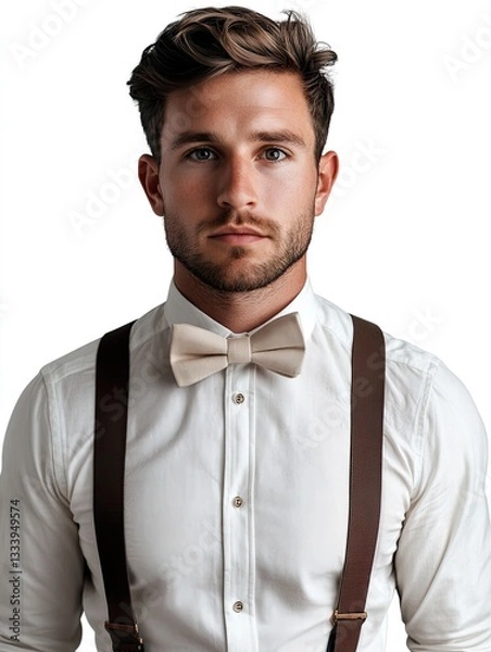 Fototapeta Portrait of a Clean Shaven Man in a Bow Tie Stylish and Formal