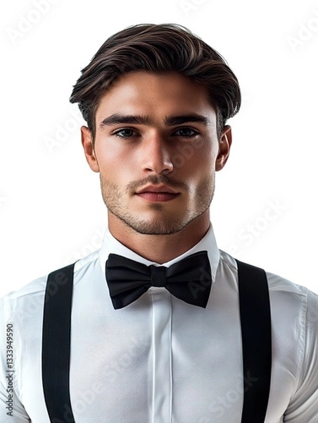 Fototapeta Portrait of a clean shaven man in a bow tie sophisticated and elegant style perfect for business or fashion