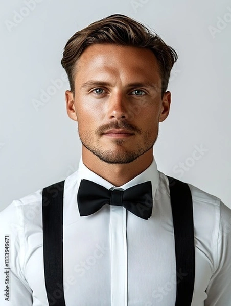 Fototapeta Portrait of a clean shaven man in a bow tie ideal for business fashion and advertising uses