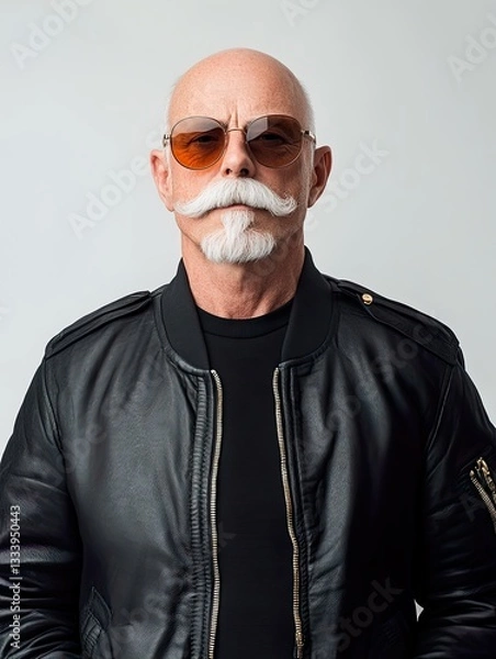 Fototapeta Portrait of a Man with a Thick Mustache Aviator Glasses and a Confident Expression