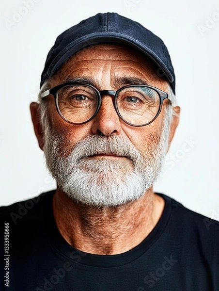 Fototapeta Portrait of a Man with Weathered Face Glasses and Baseball Cap