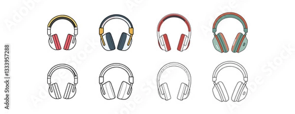 Fototapeta Minimalist Headphone Vector Set, Bold Outline and Flat Colors