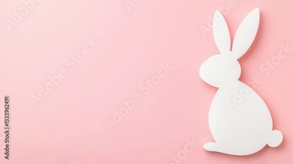 Obraz Minimalist Easter design with white bunny silhouette on pink background and empty space for text placement