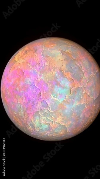 Fototapeta Colorful planet in space against black backdrop, exploring distant worlds, cosmic background