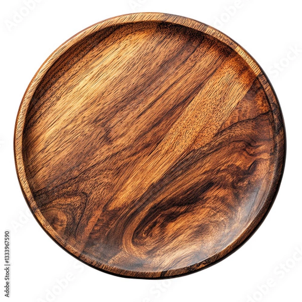Fototapeta Elegant & Minimalist White Porcelain Plates A beautifully crafted wooden serving plate, showcasing rich textures and natural patterns, perfect for any dining setting.